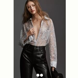 Anthropologie Sheer Lace Blouse - White